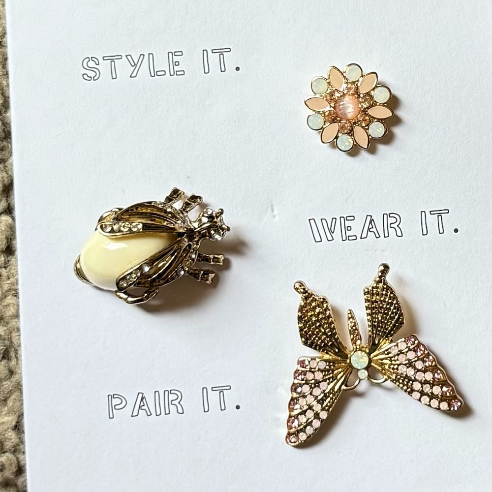 Fashion Jewelry Gold and Cream Brooch Trio